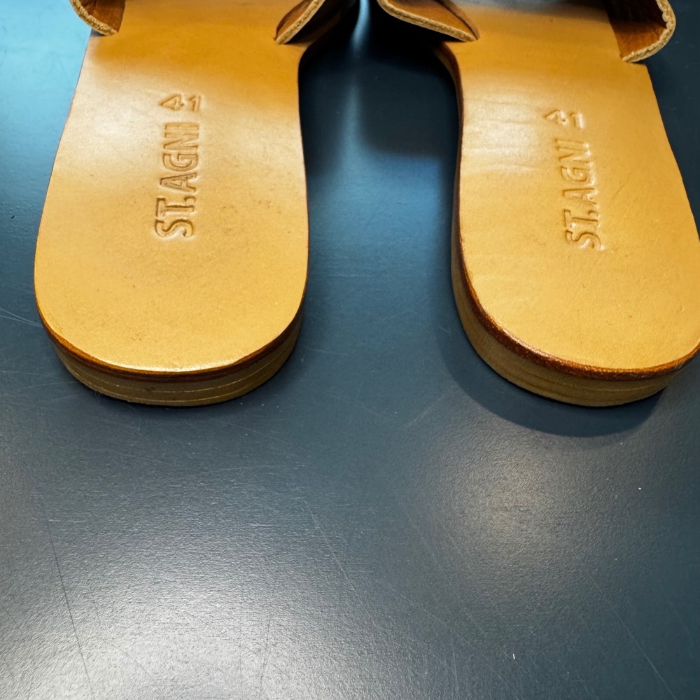 St. Agni Women 10.5 EU 41 Tan Leather Slide Sandals Flat Minimalist Handcrafted - Picture 7 of 10